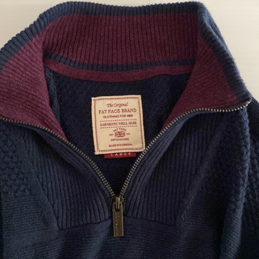 Fat Face 1/4 zip Cotton Cashmere Sweater Large